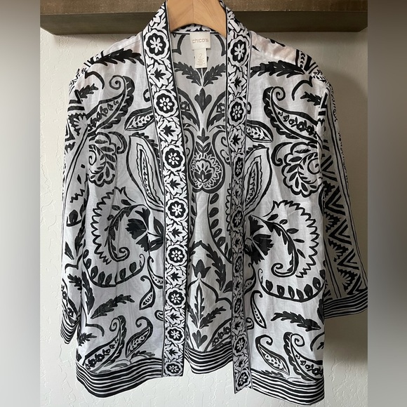 Chico’s Kimono in Black/White Pattern| Cotton-Silk Blend, Size 2/Large••• - Picture 1 of 10